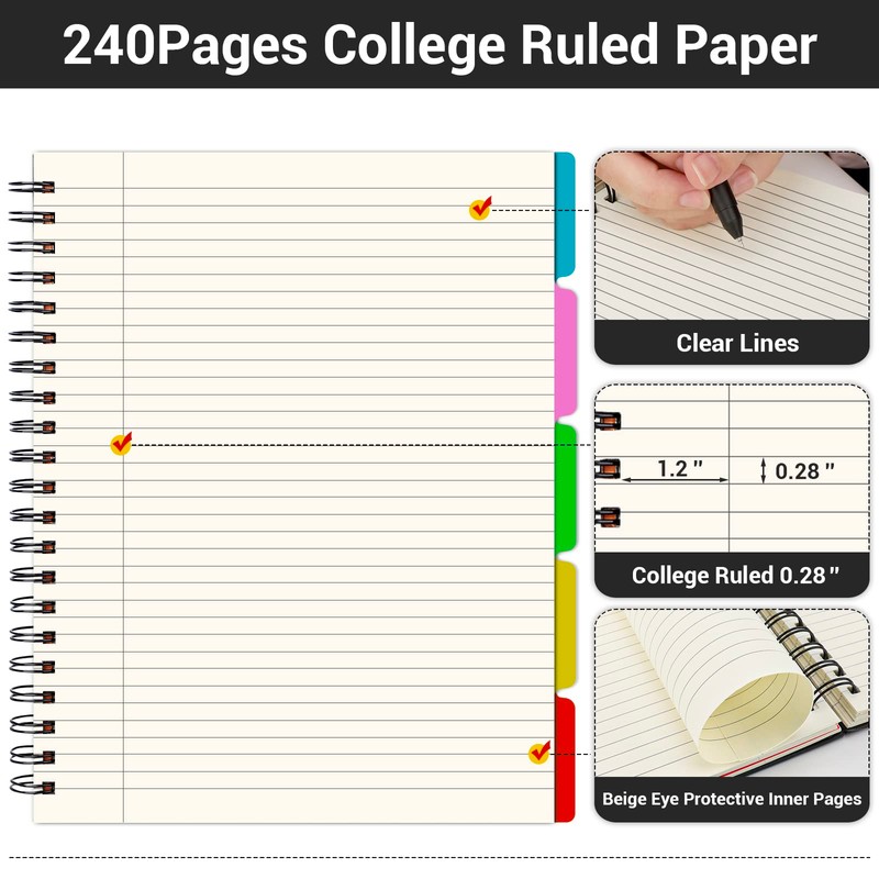 EUSOAR Notebook with Tabs, 3 Pack A4 Letter Size11 x