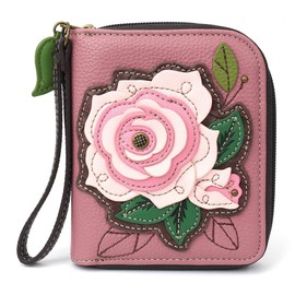 CHALA Zip Around Wallet, Wristlet, 8 Credit Card Slots, Sturdy Pu Leather - Pink Rose - Pink