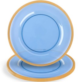 Blue Charger Plates With Gold Rim 4 Pack - 13" Round Disposable & Reusable Plastic Chargers for Weddings, Events & Home Décor