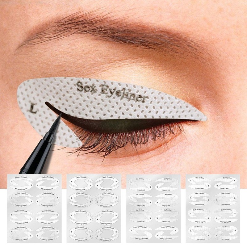 8 Eye Makeup Template Stickers And 2 Cat-Shaped Eyeliner Template