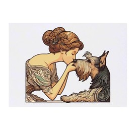 'Girl With A Terrier Dog' Temporary Tattoo - Water Resistant, Skin-Safe, Non-Toxic Transfer (TO00079839)
