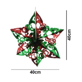 40cm Star Foil Garland - Christmas Hanging Decoration Wall Ceiling Xmas Deco (Dark Green & Red)