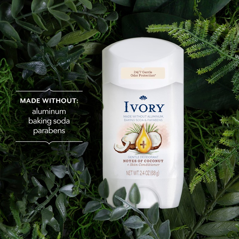 Ivory Aluminum Free Deodorant, Notes of Coconut, 24hr Gentle Deodorant,