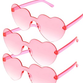 3Pcs Heart Shape Sunglasses Beach Sunglasses Rimless Transparent Glasses Lovely Candy Color Glasses Party Favors Lens for Teen Girls Men and Women Summer Cosplay Party