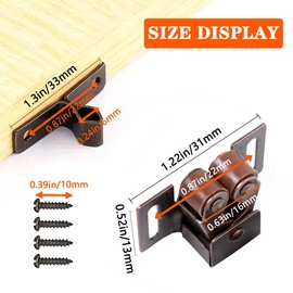 2 Pack Cabinet Latch Double Roller Catch for Cupboard Closet Cabinet Door Latches and Catches, Bronze