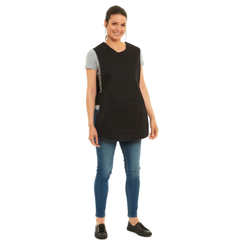 Ladies Plain With Matching Piping Tabard Apron Overalls Front Pocket