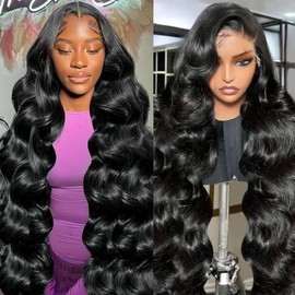 coulifi 13x4 Lace Front Wigs Human Hair Pre Plucked 36 Inch Body Wave Human Hair Wigs 180% Density HD Transparent Lace Frontal Wigs Glueless Wigs Human Hair with Baby Hair Natural Color