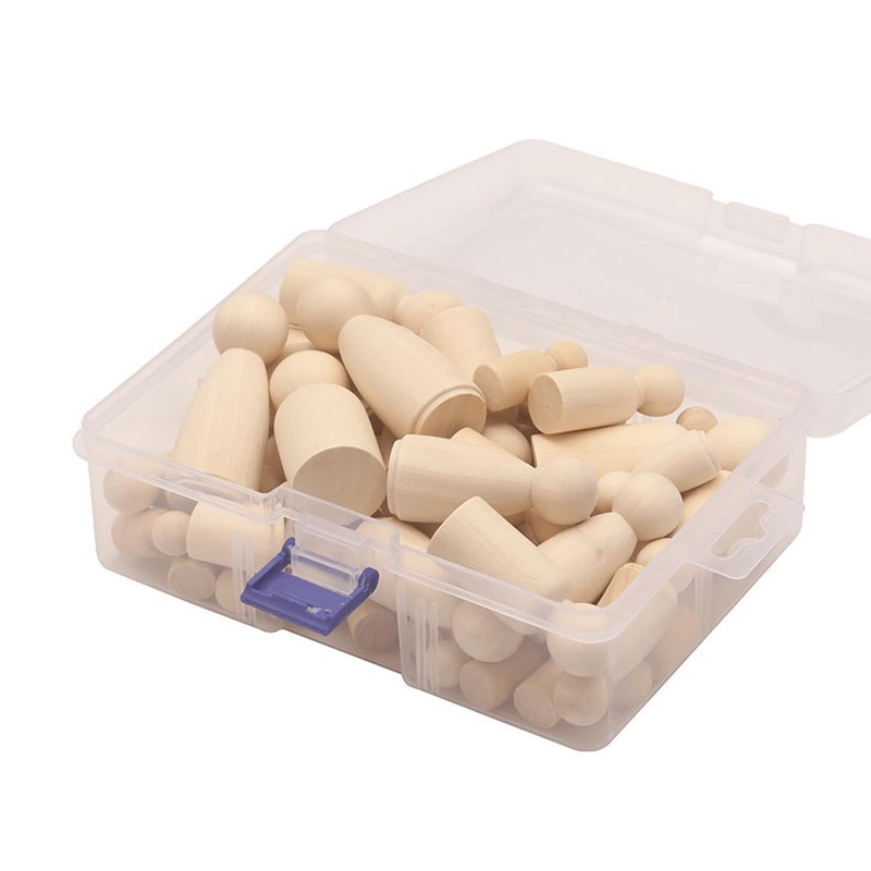 Wooden Peg Doll Bodies Set, 50 Pieces, 4 Sizes (35-65mm),