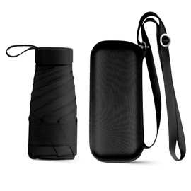 PTGRSWK Compact Travel Umbrella with Case - Mini Umbrella for Purse, Small Lightweight &Tiny Design Perfect for Parasol Outdoor Sun&Rain Umbrellas, Black