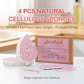 4-Pack AntoKueh Cellulose Compressed Sponges - Cute Cartoon Shapes, Natural Kitchen Sponges for Cleaning, Eco-Friendly&Reusable, Odor-Free
