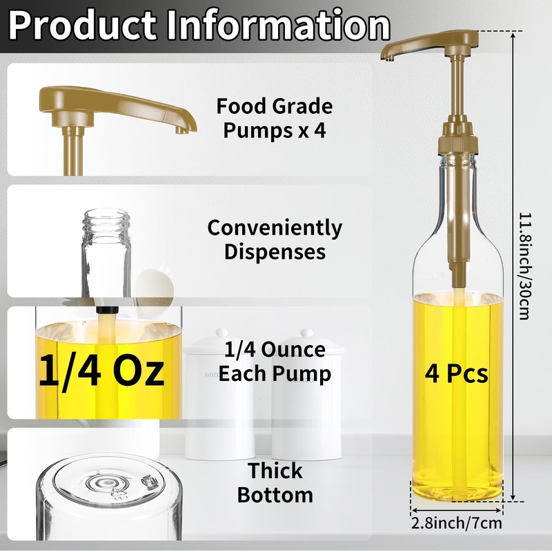 4 Pcs Coffee Syrup Dispenser, 750ml Syrup Bottles, Syrup Dispenser