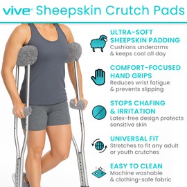 Vive Sheepskin Crutch Pads & Hand Grips - Comfortable, Breathable, Machine Washable Padding for Adults - Premium Accessory Covers for Crutches, Armpits - Latex-Free & Non-Toxic