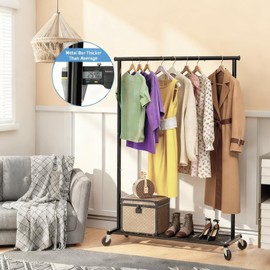 Ekisemio Clothes Rack for Hanging Clothes, 64.25 Inch Clothing Racks with Wheels, Portable Rolling Clothes Garment Rack for Bedroom, Laundry, Living Room, Black