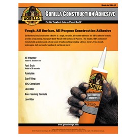 Gorilla Heavy Duty Construction Adhesive, 9 ounce Cartridge, White, (Pack of 12)