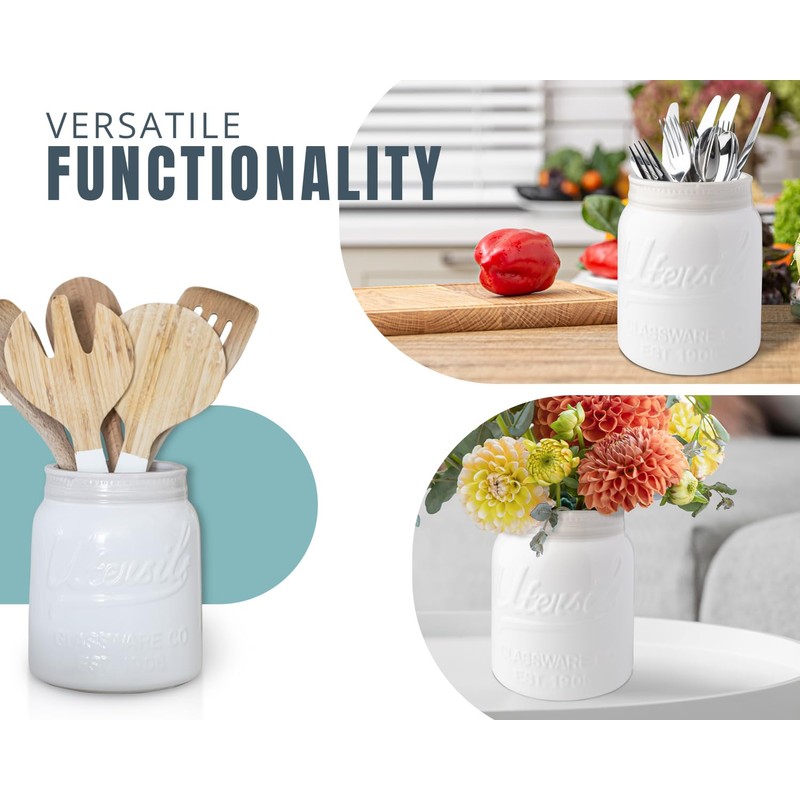 Comfify Wide Mouth Mason Jar Utensil Holder Decorative Kitchenware Organizer