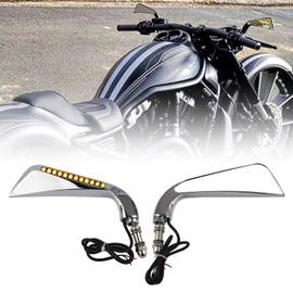 PACEWALKER Motorcycle Sickle Rearview Side Mirror with LED Turn Signal Light 8MM CNC Aluminum for H-arley Sportster XL 883 1200 Dyna Fat Softail Boy Touring Road King Chrome