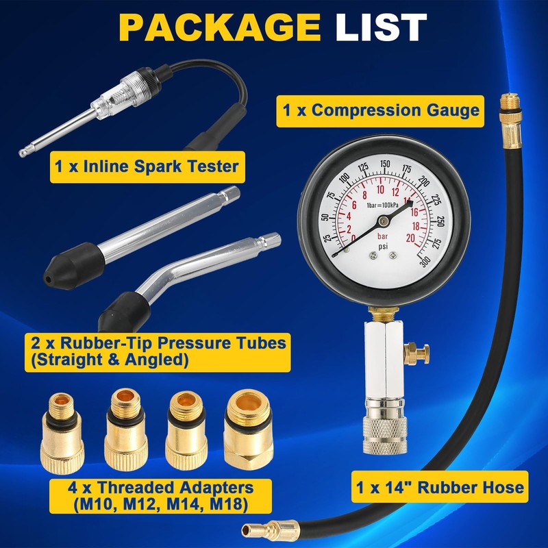 DASBET 9PCS Compression Tester Kit with Spark Plug Tester |