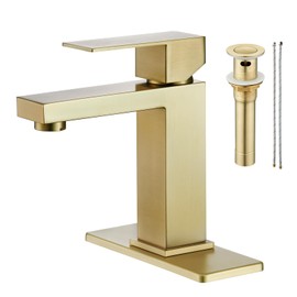 Faustina Brushed Gold Bathroom Faucet,One Hole Bathroom Faucet Single Handle Bathroom Faucet with Pop Up Drain,Bathroom Vanity Faucet 1 Hole RV Sink Faucet Restroom Basin Faucet Stainless Steel