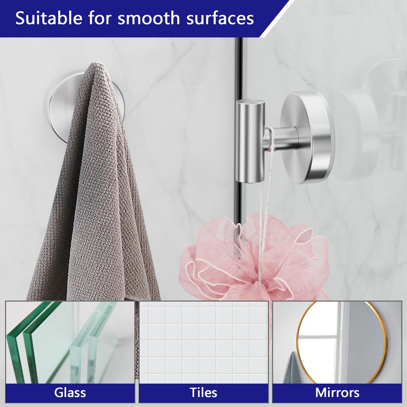 Aikzik Suction Hooks for Shower, Bathroom, Kitchen, Glass Door –