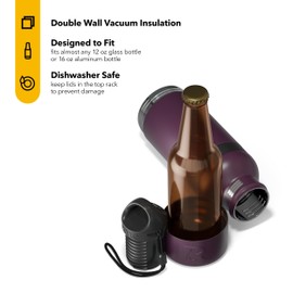 RTIC Bottle Chiller, Insulated Cooler for 12oz Glass Soda or 16oz Aluminum Bottles, Double Wall Vacuum Insulation, Stainless Steel, Sweat Proof with Bottle Opener, Plum