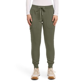 Med Couture Scrub Pants for Women Cargo Jogger Bottoms with 5 Pockets, Lightweight, Ultra Soft, 2-Way Stretch Fabric - MC7710, M Petite, Olive