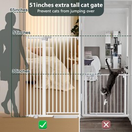 Amibud 51'' Extra Tall Cat Gate Barrier for Doorways Hallways, Pressure Mounted Pet Dog Gates No Drilling Easy Walk Thru, Cat Fence Indoor Climb Proof 30-33'' Wide (White)