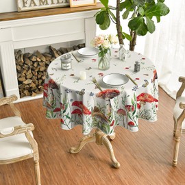 Horaldaily Mushroom Round Tablecloth 70x70 Inch Round, Seasonal Vintage Washable Seasonal Table Cover for Party Picnic Dinner Decor