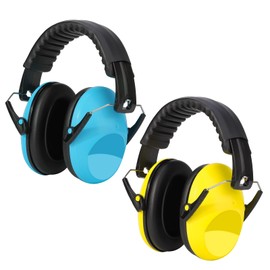 Kriogor 2 Pack Kids Ear Defenders, 26dB SNR Noise Cancelling Ear Defenders Children Hearing Protection Earmuffs,Soft Ear Protection Headphone Adjustable for Autism Flight Study Firework(Blue & Yellow)