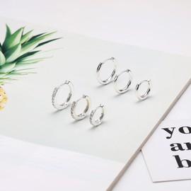 3 Pairs Hoop Earrings 14K Gold Plated Huggie Hoop Earrings Sterling Silver Small Hoop Earrings Set Tiny Cubic Zirconia Cartilage Earrings for Women Men