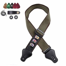RuiJOTWAT Mai Hyun Folk Guitar Electric Guitar Cotton Strap With Piano Headband+5 Paddles+2 Rubber Strap Buckle Military Green