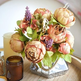 FiveSeasonStuff - Flores Artificiales Peonías de Seda y hortensias para decoración de Boda, Novia, hogar, decoración de Centro de Mesa con 2 Ramos, Marrón Rojiza