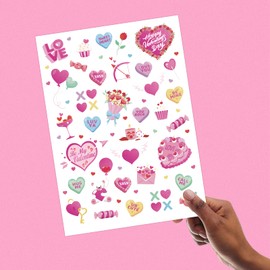 Ovasorve Valentine's Day Temporary Tattoos 68 V-Day Hot Pink Foil Styles Tattoos Galentines Day Decoration Be Mine Party Favor Valentines Candy Heart Supplies Classroom Exchange Prizes