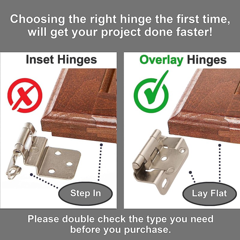 Decobasics 50 Pack 1/2" Overlay Brushed Nickel Cabinet Hinges for