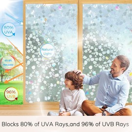 Bezavsgnl Stained Window Privacy Film 3D Rainbow Dazzling Colorful Crushed Floral Stone Decorative Heat Control UV Barrier Static Cling Window Film Removable Film for Home Bathroom17.5 X 39.4''