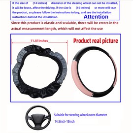 TNAIYH Car Steering Wheel Cover, PU Leather Elastic Vehicle Steering Wheel Protector, 14.5-15 Inches Non Slip Automotive Interior Steering Wheel Accessories, Universal Fit (Beige)