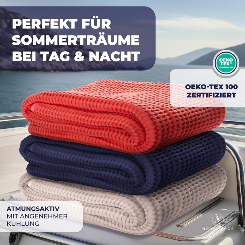 NOAH VERDE Bedspread Waffle Pique: Red, Sofa Blanket: 120 x