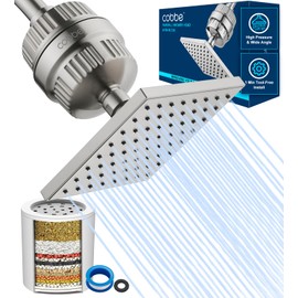 Cobbe High Pressure Filtered Shower Head Combo, Rain Shower Head with 20 Stage Shower Head Filter for Hard Water - Adjustable Replacement Remove Chlorine and Harmful Substances, Brushed Nickel