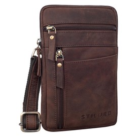 STILORD 'Brooks' Leder Brustbeutel Gürteltasche Handytasche zum Umhängen Kleine Brusttasche für Handy Pass Reisebörse Crossbody Bag Vintage für Damen und Herren, Farbe:montero - braun