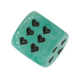 WeLoveDice - Cube Jade Green with Black Hearts - Made in Germany - Pack of 6