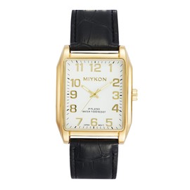 Miykon Vintage Watches for Men - Tank Square Analog Watch with Genuine Leather Wrist Strap for Classic Dress - Ion Polished, Scratch Resistant Glass, Japanese Quartz, Waterproof to 100ft, Arabic, Gold