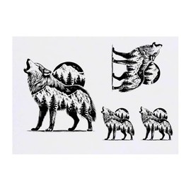 4 x 'Mountain Wolf' Temporary Tattoos - Water Resistant, Skin-Safe, Non-Toxic Transfers, Mixed Sizes (TO00083436)