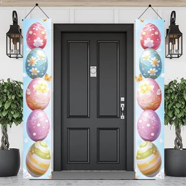 Starlit Patio 2PCS Easter Porch Banners Colorful Egg Hanging Decorations Happy Easter Door Banner Decoration Front Door Welcome Sign Hanging Banner for Spring Easter Party Supplies 78x12 inch