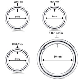 3 PCS 16G Diameter 8mm Black Nose Rings Hoops 316L Stainless Steel Septum Clicker Lip Rings Cartilage Earring Helix Rook Tragus for Men and Women