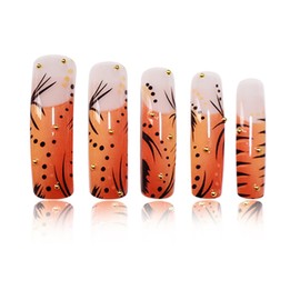 RUOKEXIN 20pcs Long Curved Style-C8C17 French Acrylic Glossy Coffin Press-On False Nails with Designs, Extra Curve Square Nail Tips, Sparkly Acrylic Artificial Nails, Cute Stick on Nails for Women