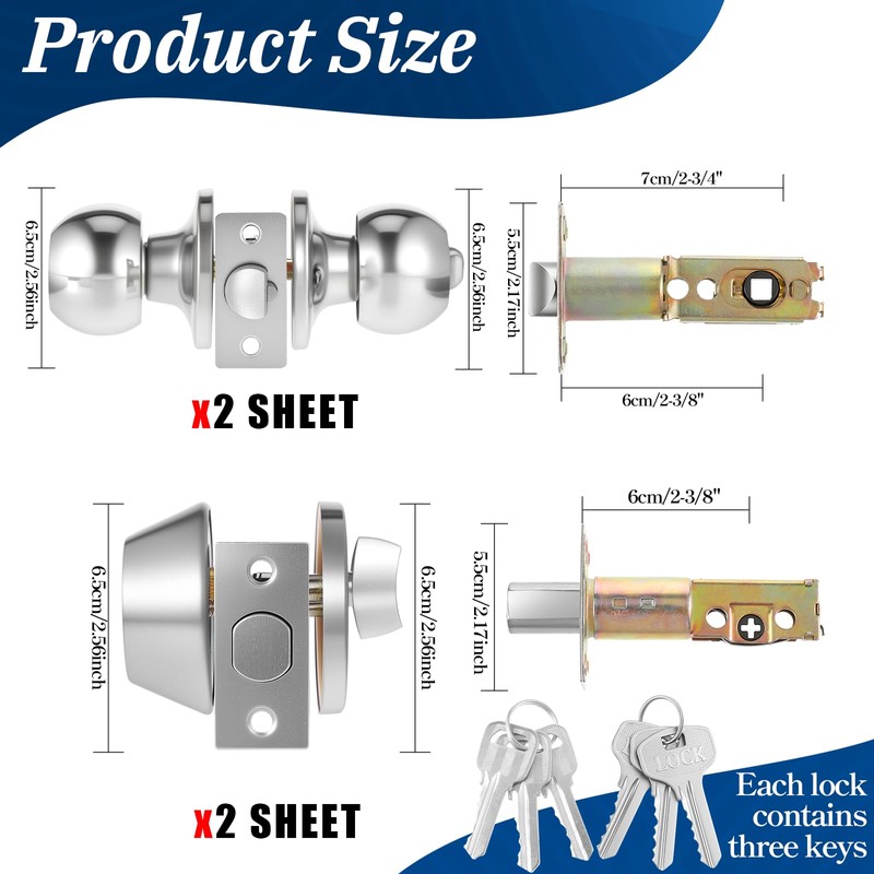 Qulkws 2 Sets Entry Door Knob Entry Dead Bolt Level