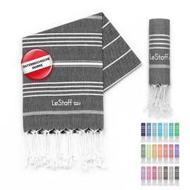 LeStoff The Traditional Hammam Towel, Beach Towel, Bath Towel, Sauna Towel, Shower Towel, Spa, Sports, Yoga, Travel, 100% Organic Cotton, Sustainable, Natural, Soft, Pre-Washed 50 x 100 cm, Anthracite