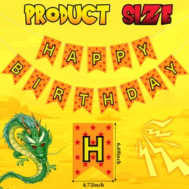 VitalCozy Anime Theme Dragon Happy Birthday Bunting Banner Pre-string Red and Orange Stars Birthday Decoration Banner for Anime Party Supplies