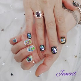  Black White Break Handmade Nail Tips ✨ - Long Ballerina /  블랙화이트브레이크 수제네일팁 ✨ - 롱발레리나
