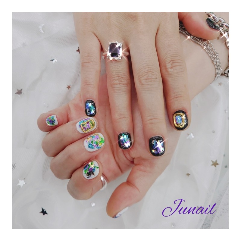  Black White Break Handmade Nail Tips ✨ - Long