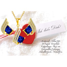 MŚ 1997 MENNICA ŚWIDNICKA 4 Colours Earrings with Necklace Silver 925 Women's Set Gold-Plated 24 K – High-Quality Austrian Crystals and Zircons – Jewellery Chain Women's Earrings Set with Necklace,